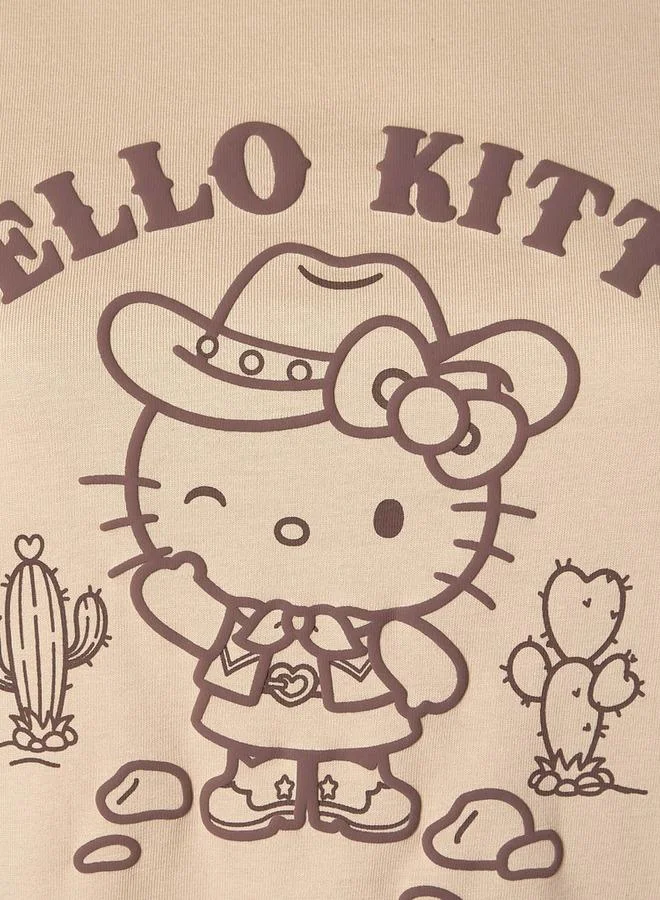 SP Characters Cotton T-shirt with Hello Kitty Print